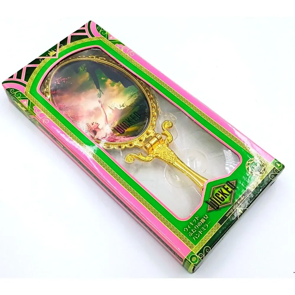 RARE Wicked Movie Japanese Glass Hand Mirror Stand Metal Gold Glinda Elphaba NEW - Picture 3 of 7